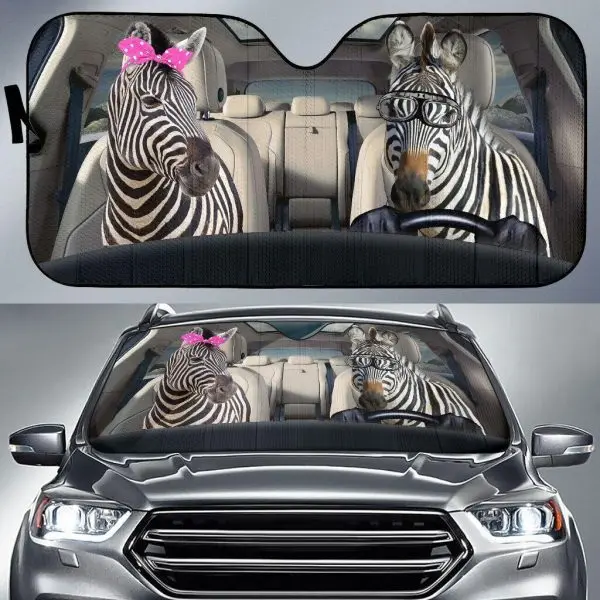 

Funny Zebra Couple Driver Printed Windshield Sun Shades UV Protect Foldable Car Shades for Front Windows Windshield Sunshade New
