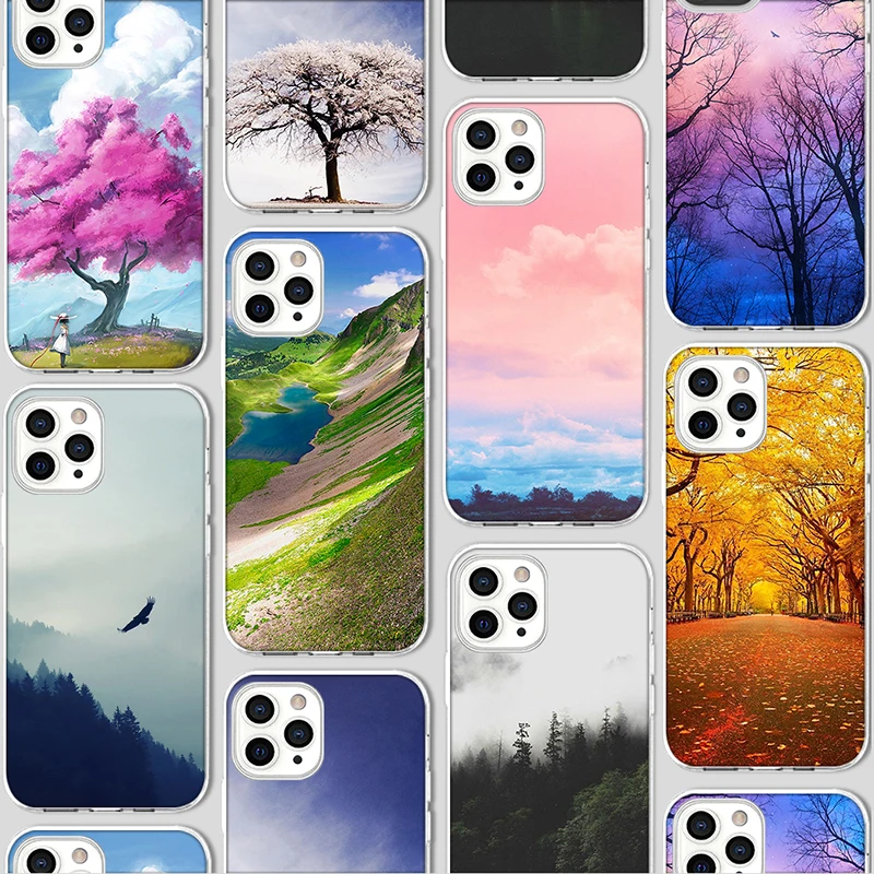 

ciciber Funda Case for Iphone 13 Case for IPhone 12 13 11 Pro XR 7 X XS MAX 8 6 6S Plus 5 SE 2020 Silicone Landscape Tree Color