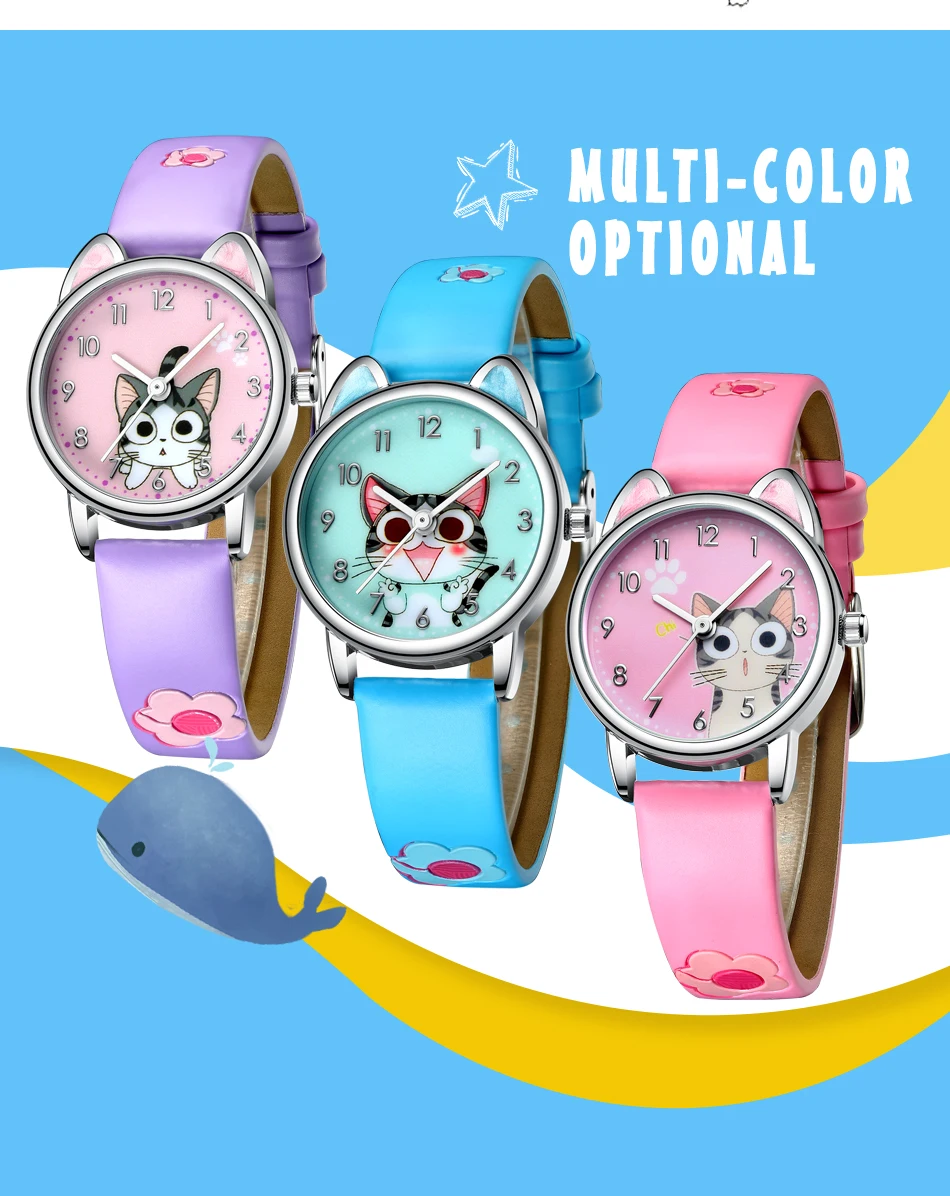 KDM модные часы для девочек и мальчиков милые часы с рисунком кошек водонепроницаемые детские часы повседневные кварцевые часы Лучший подарок на день рождения Рождество