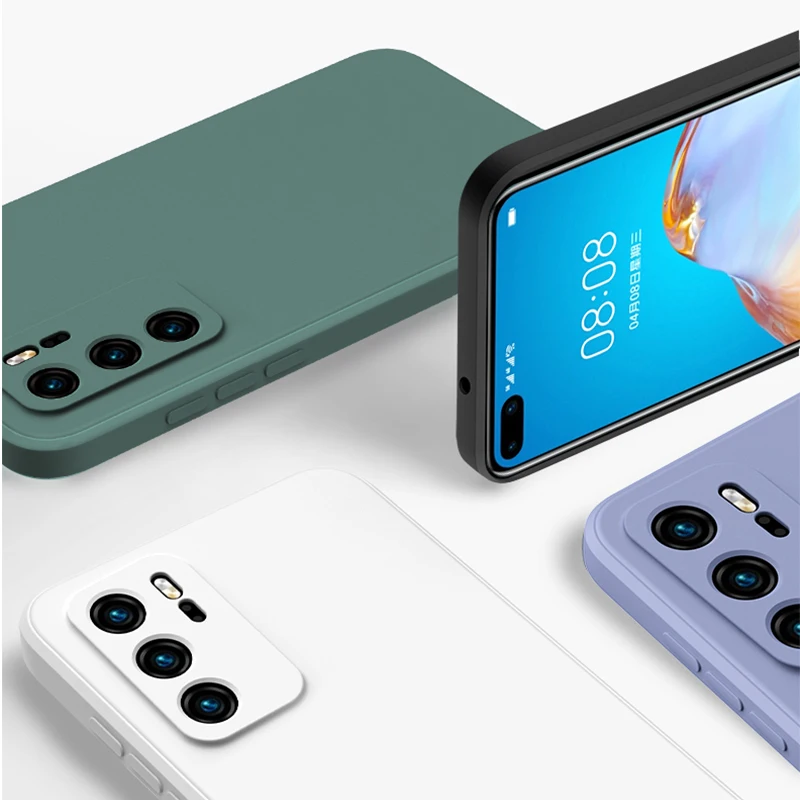 Прямой край сплошной цвет жидкий силиконовый чехол для телефона Huawei P30 P40 Pro Mate 20 30