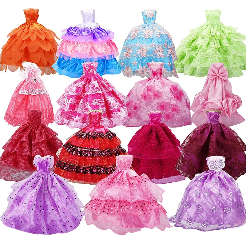 5Pcs Random Princess Ball Gown Elegant Layer Skirt Party Clothes Veil Long Wedding Evening Dress for Barbies Doll Accessories - купить по