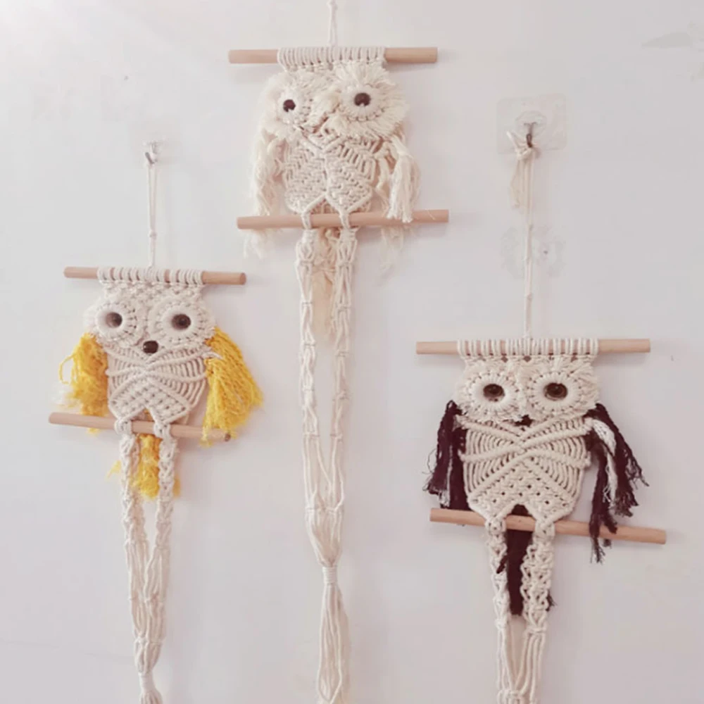 

Nordic Pure Cotton Pendant Hand-woven Rope Owl Creative Home Wall Net Pocket Flower Pot Hanging Basket Decoration Wall Hanging