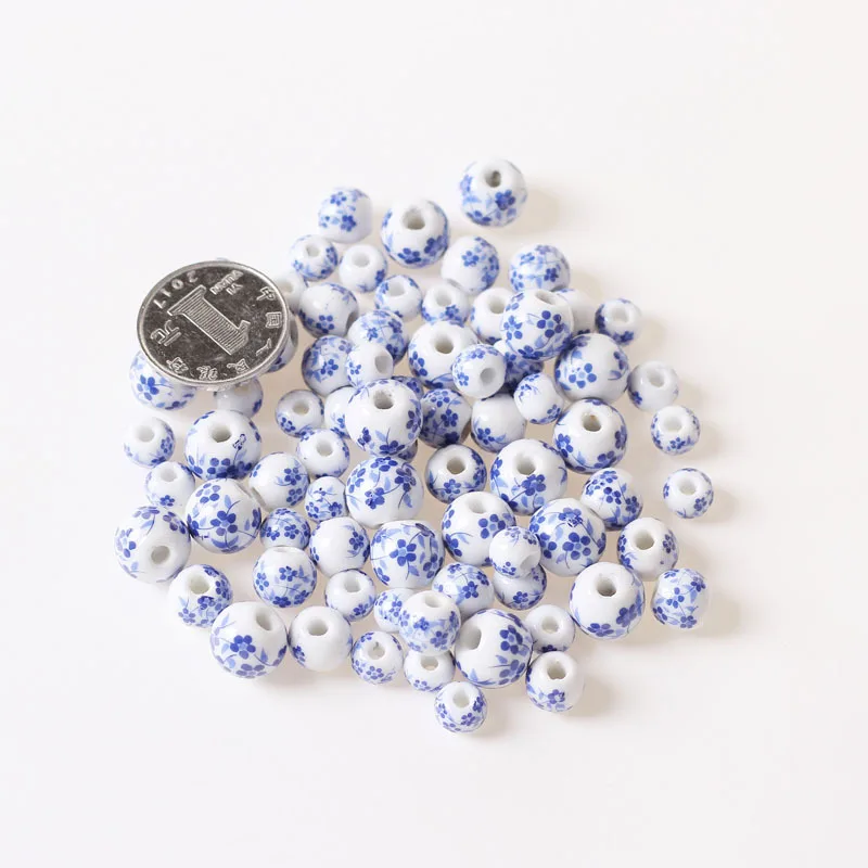 

Missxiang DIY Ceramic Jewelry Accessories Blue and White Floral Beads Woven Material Package Student Female Handmade Loose Beads