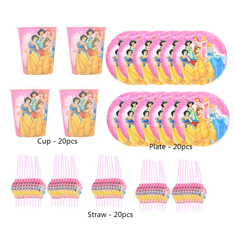 

Disney 60pcs Princess For Children Kids Birthday Party Decoration Disposable Tableware Set Straw Cup Plate Baby Shower Supplies