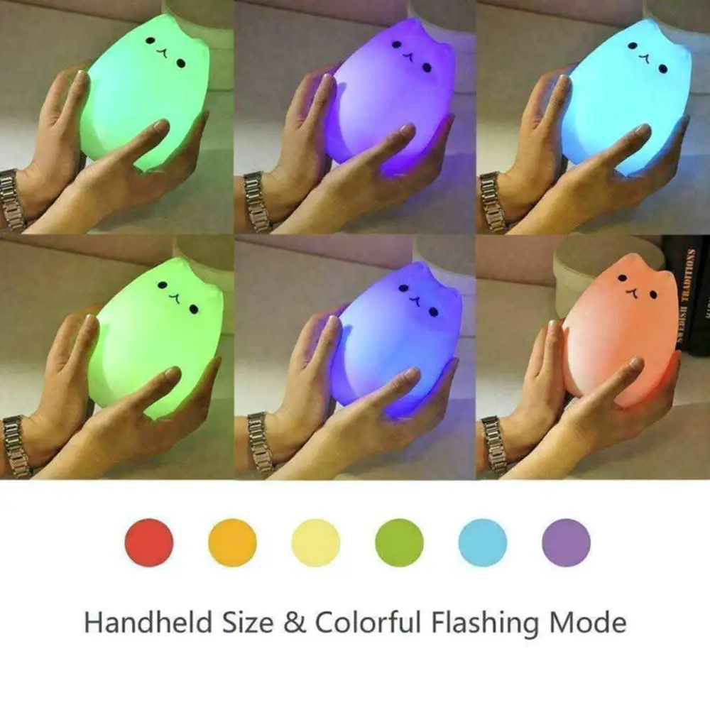 Светодиодная лампа ночник в форме кота силиконовый Детский милый сенсорный