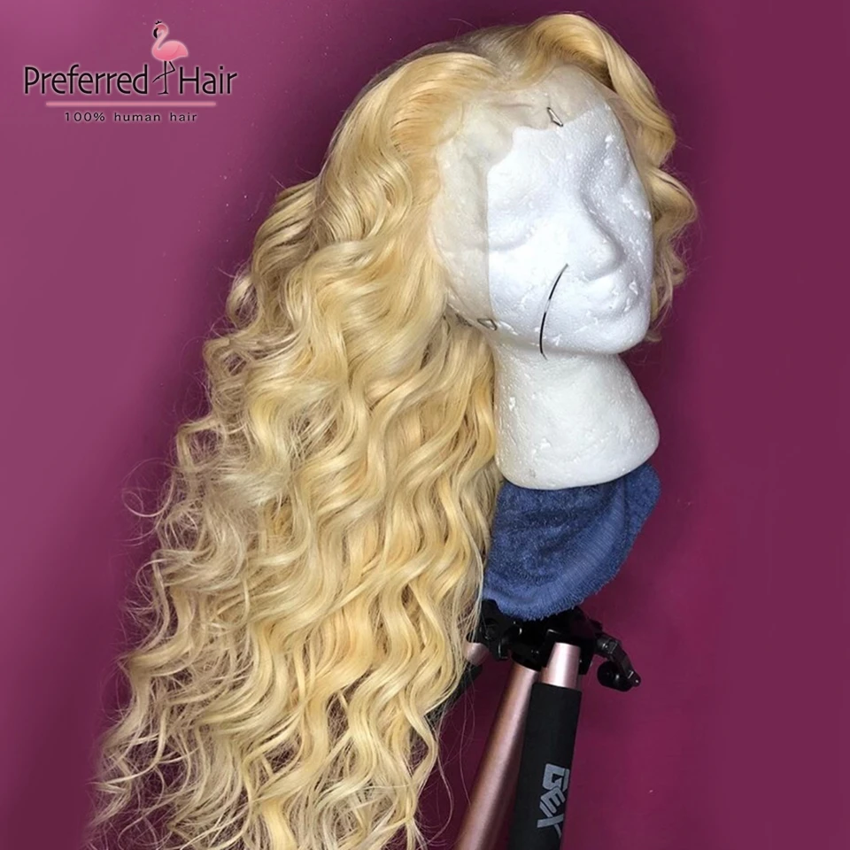 613 Wig Предпочтительный предварительно выщипанный 613 полный парик шнурка человеческих волос бразильский Remy Омбре парик фронта шнурка предварительно выщипанный свободные глубокие волны парики для женщин - Цвет: 613 Wig