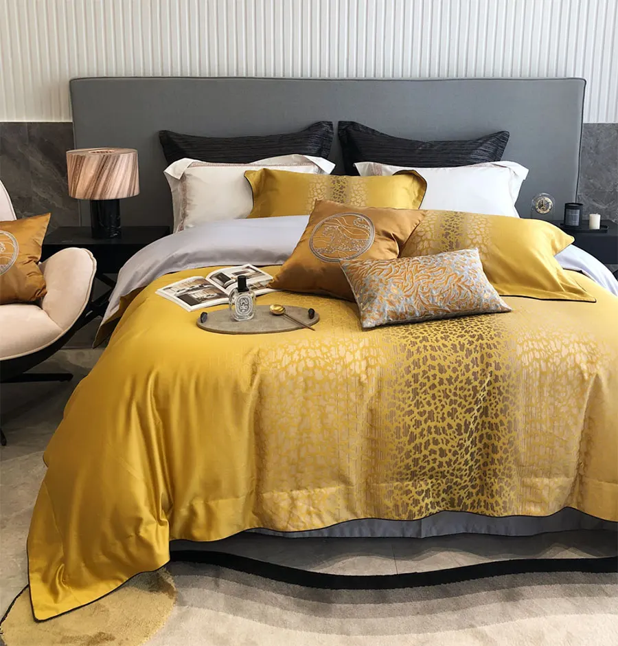 

Комплект постельного белья Florid с леопардовым принтом желтого кофе, роскошный трендовый хлопковый полноразмерный Королевский домашний текстиль, простыня, подушка, чехол, пододеяльник