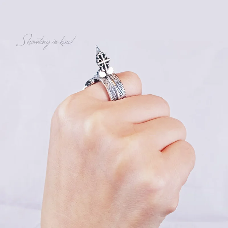 Кольцо с перьями в стиле ретро для мужчин и женщин регулируемый размер