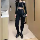 2019 новые весенние зеленые женские штаны карго с высокой талией на молнии, уличные флуоресцентные черные брюки с карманами