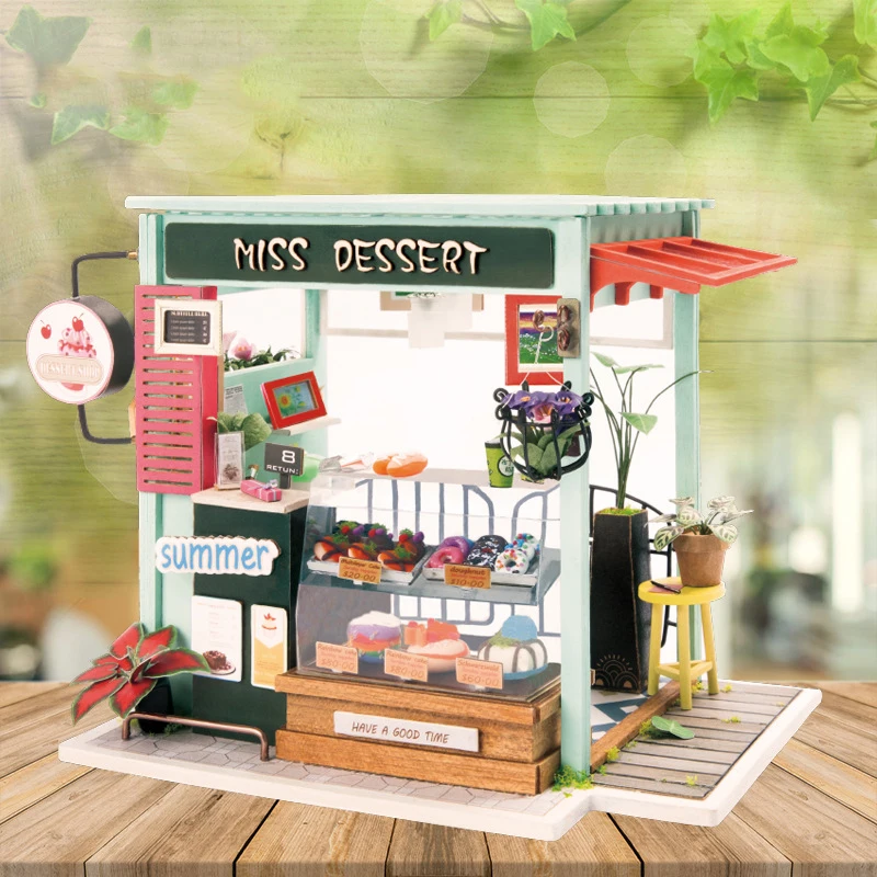 

DIY Dollhouse Casa Miniature With Furniture Milk Tea Cake Shop Wooden Doll Houses Assemble Toy for Children Christmas Gifts