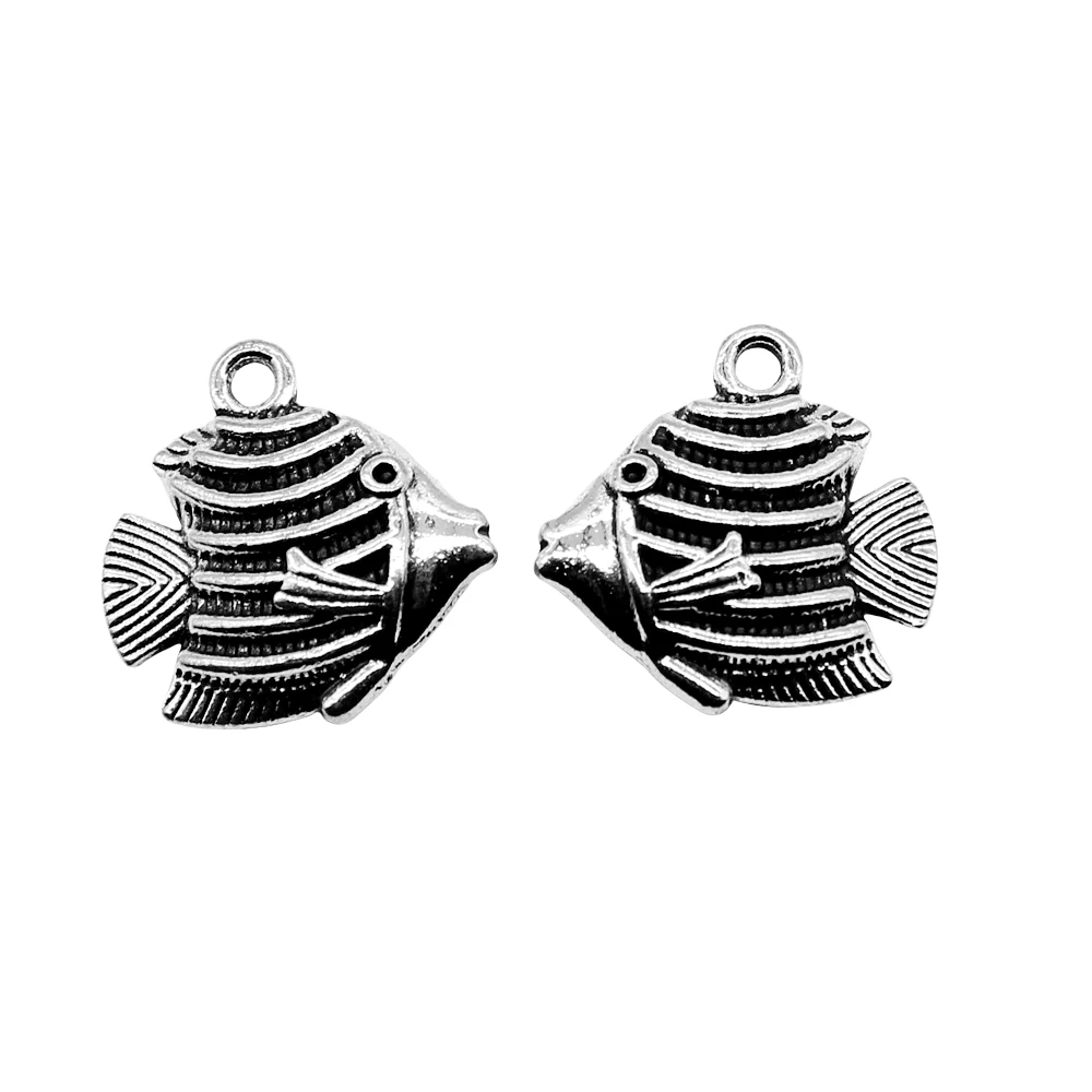 

8pcs/lot Jewelry Making DIY Handmade Craft Charms Antique Silver Color 17x17mm Fish Pendant