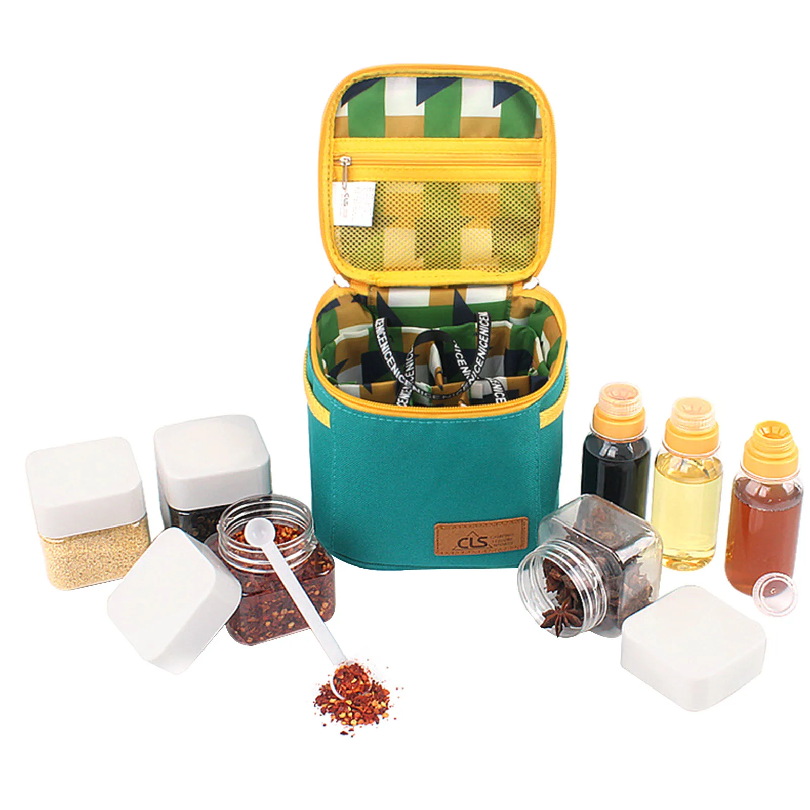 

7 PCS Spice Cruets Set Travel Size Salt Bottle BBQ Sauce Container Anise Bottle Storage Bag Set Camping Hiking BBQ Trave Picnic
