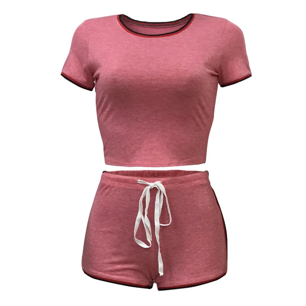 Two Piece/Set Workout Clothes For Women Yoga Set Sports Splicing Short Sleeve T-shirt Top Shorts Fitness |