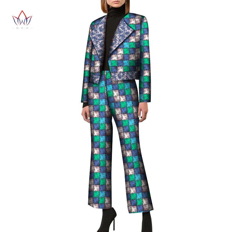 New BintaRealWax African Clothes for Women Cool Blazer Tops and Pant African Women Print Wax Suits Work Party WY8644