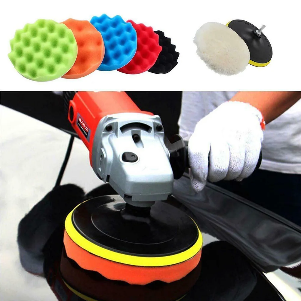 12Pcs 7 Inch Buffer Waxing Polishing Wheel Tool Sponge Pad Drill Adapter Kit Cleaning Tools Premium Medium Foam Light Cut | Автомобили и