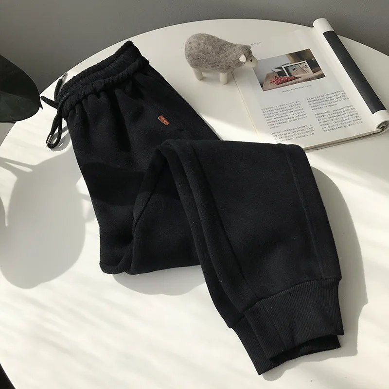 

COZOK Elastic Waist Plush Thickened Legged Sports Pants Women's 2021 Winter New Korean Harlem Pants Women's 9559