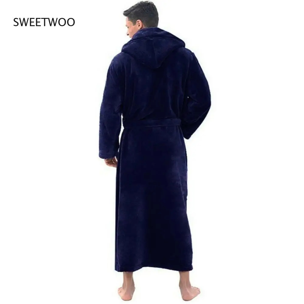 Men Soft Coral Fleece Solid Color Pockets Long Bath Robe Home Gown Sleepwear Towel Robe Winter Pajamas 2022