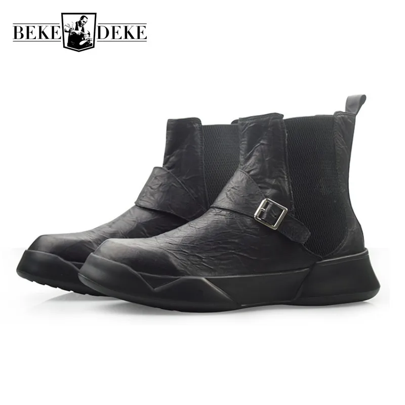Ботинки Челси мужские зимние на толстой платформе натуральная кожа высокие
