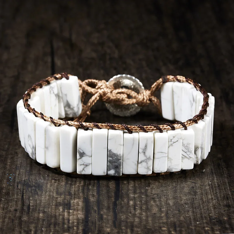 BR18Y0554-2 Винтажные плетеные браслеты из натурального камня, круглые бусины, кожаный браслет для женщин, многослойный браслет в стиле бохо, ювелирные изделия ручной работы - Окраска металла: BR18Y0554-2