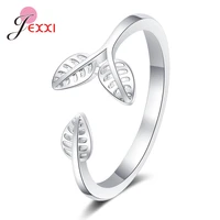 simple fashion 925 sterling silver leaf adjustable rings for women girl bridal wedding open finger rings christmas gifts jewelry