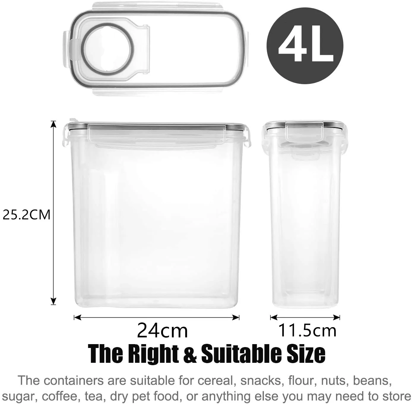 1pcs 4LBlack Cereal Storage Containers Airtight Food box Large Plastic Kitchen Keeper Easy Pouring Lid Sealed Cans | Дом и сад