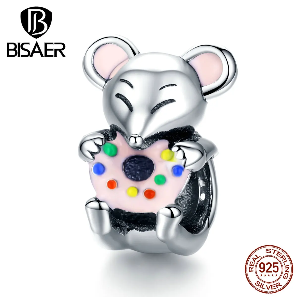 BISAER, 925 пробы, серебряный, милый, маленький мышонок, животное, Очаровательные Подвески для женщин, очаровательный браслет, сделай сам, изготовление ювелирных изделий GXC1318