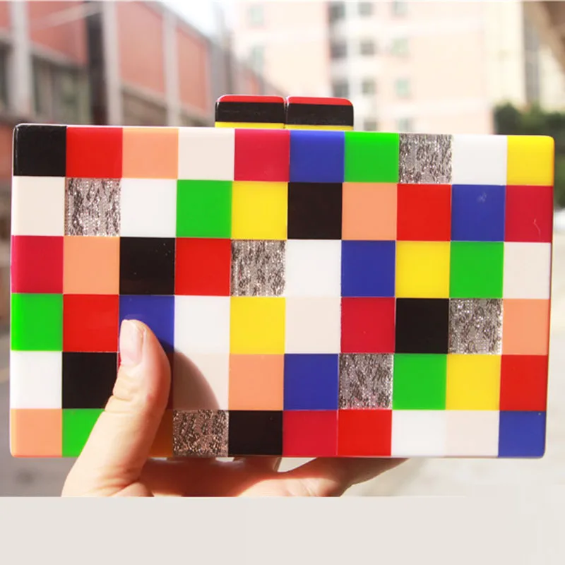 Красочные маленькие квадраты стильная акриловая коробка клатчи кошелек женский