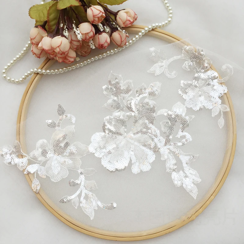 

10colors Sequins Patches Embroidery Fabric-Neckline DIY-Decoration Wedding-Gown Lace Appliques-Sew-On