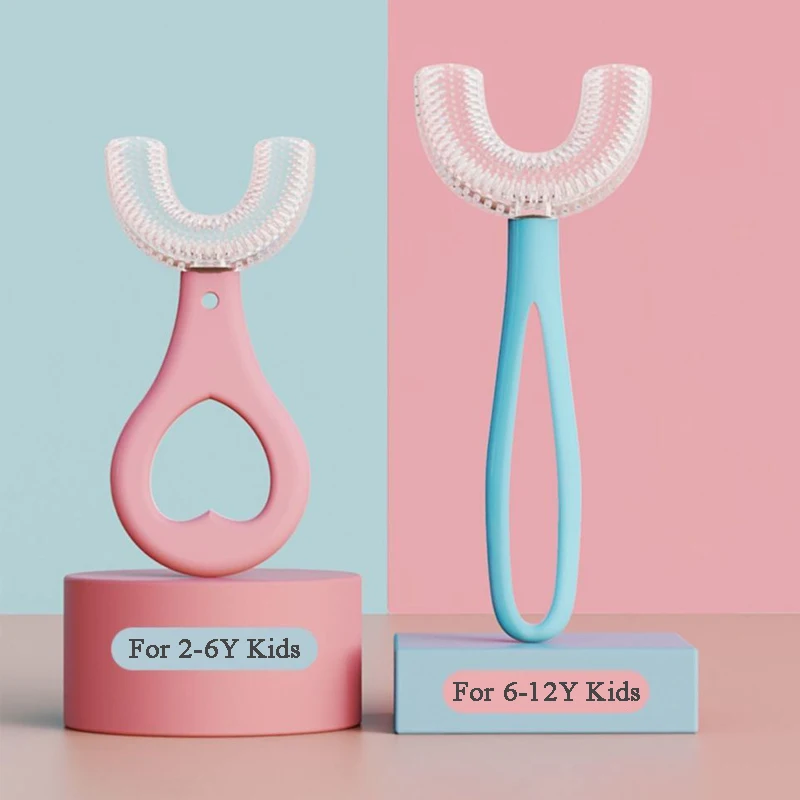 Cepillo de dientes en forma de U para ni&ntilde;os, mordedor de silicona suave para beb&eacute;s de 2 a 12 a&ntilde;os, 360 grados, cuidado bucal-1