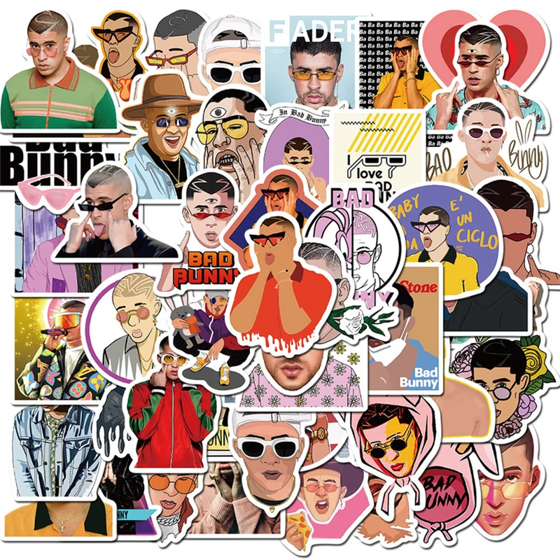 

10/30/50 PCS Singers Bad Bunny Waterproof Stationery Pvc Sticker Skateboard Suitcase Guitar Luggage For Kid Toy DIY Sticker Gift