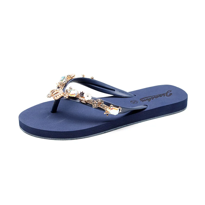 

Floral Crystal Women Flip-flops 2020 Outside Wear Fashion Non-slip Breathable Rhinestones Shoes Woman Comfort Ladies Slippers