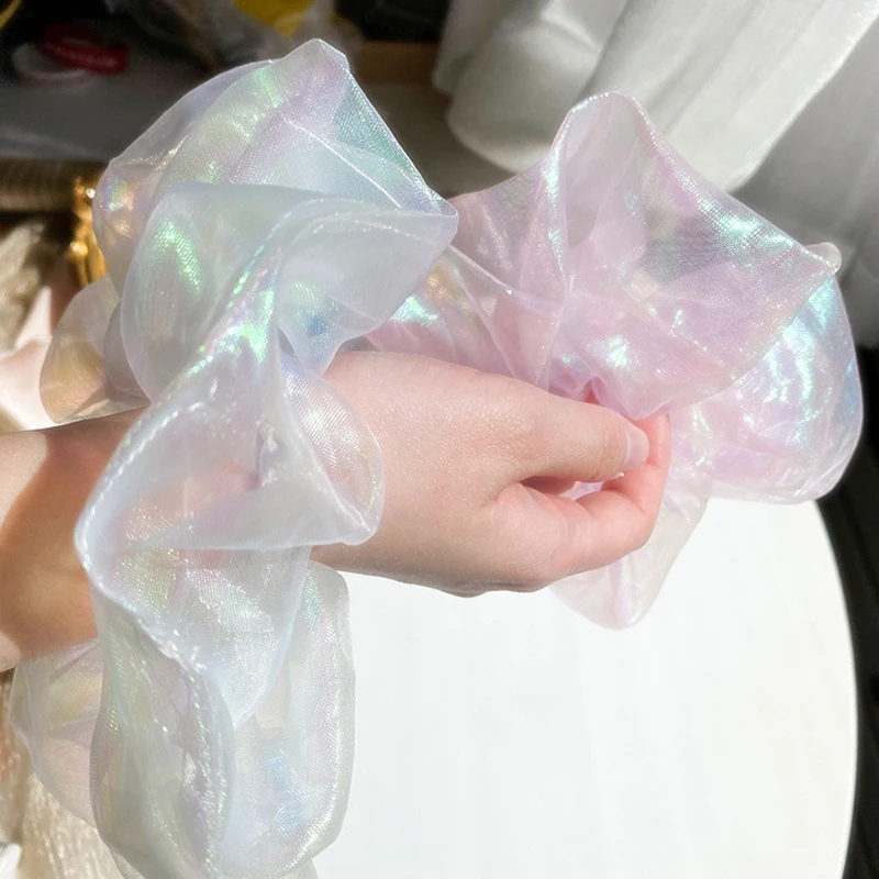 2020 Korea Lace Organza Big Hair Scrunchies Transparent Tulle Elastic Bands for Women Ponytail Holder Tie Accessories |