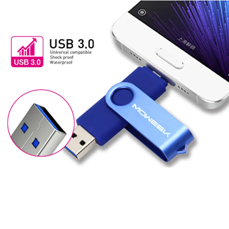 Moweek USB 3,0 OTG USB флэш-накопитель для Android смартфон 8 Гб оперативной памяти, 16 Гб встроенной памяти, 32 ГБ, 64 ГБ, 128 ГБ флэш-накопитель высокой скорости cle USB флеш-накопитель флешка