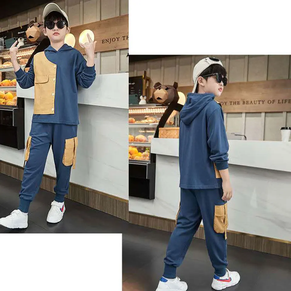 

Fall Clothes For Kids 2 Colors Fashion New Spring Baby Boy Clothes Set Casual Tops Hoodies Patchwork Sweatshirt +Pants Outfits