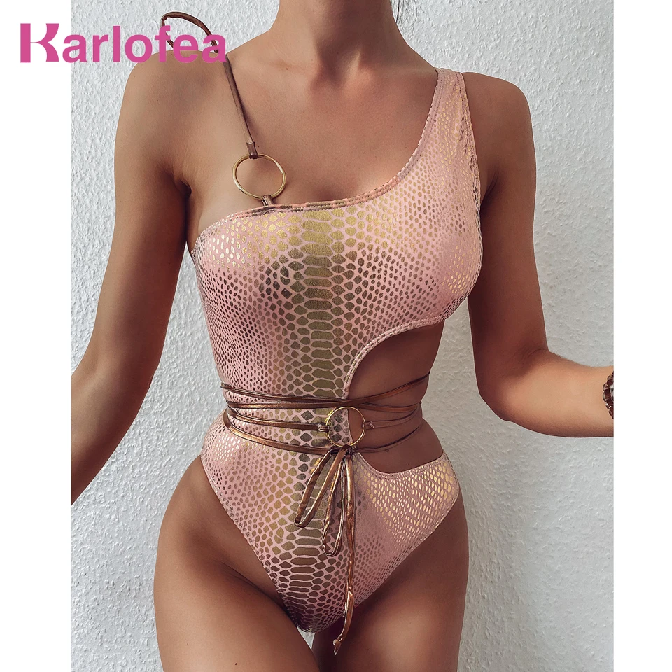 Karlofea Новый Цельный купальник с принтом женский сексуальный вырезами и пуш ап