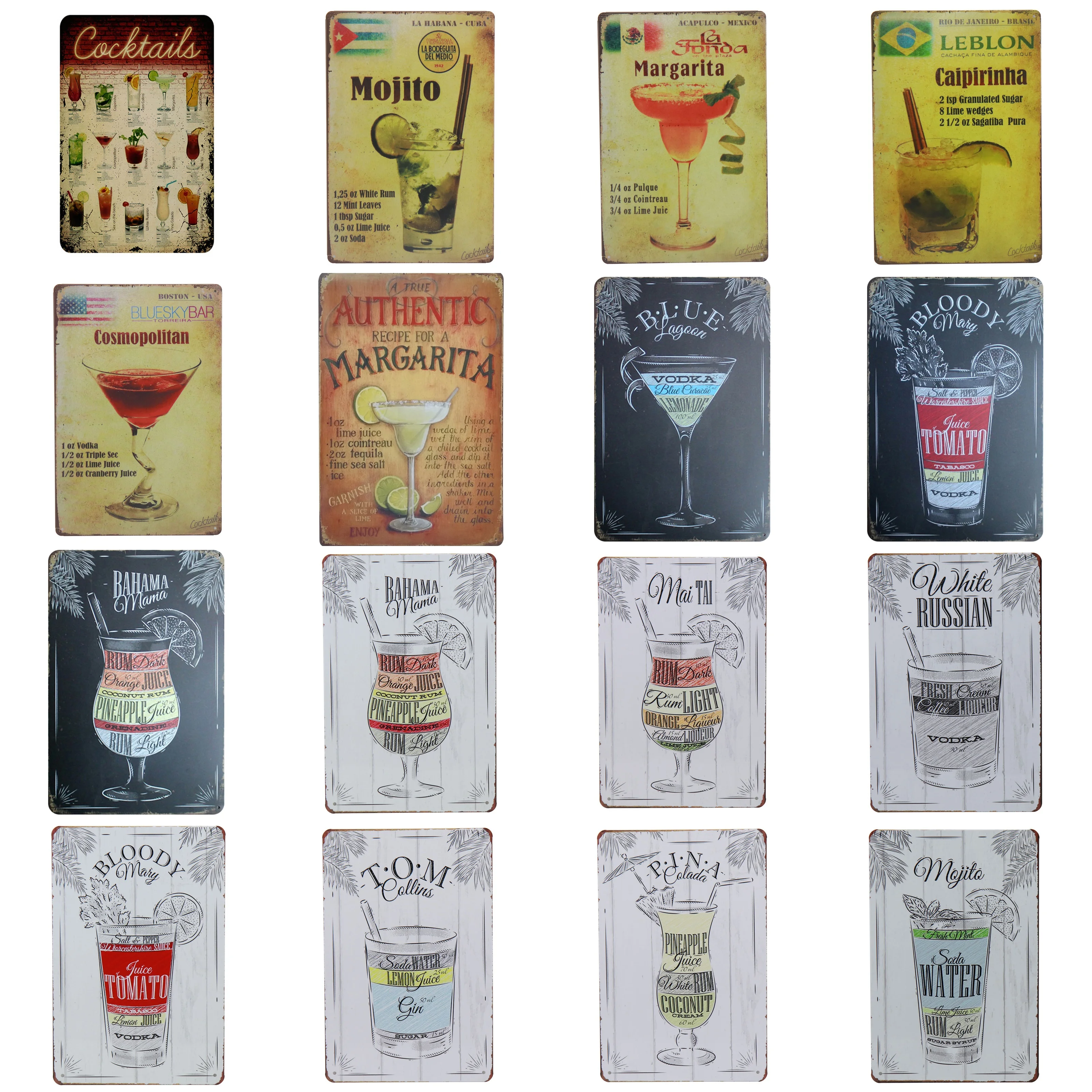 Классические рецепты коктейлей из металла наклейки в ретро стиле Caipitinha