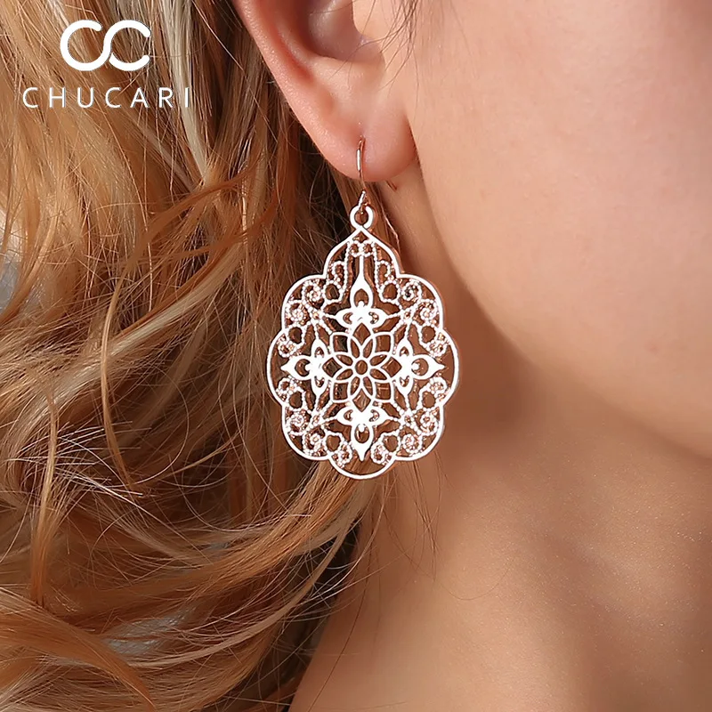 Женские Висячие серьги CHUCARI Ретро стиль сплав полые серебро золото листочка