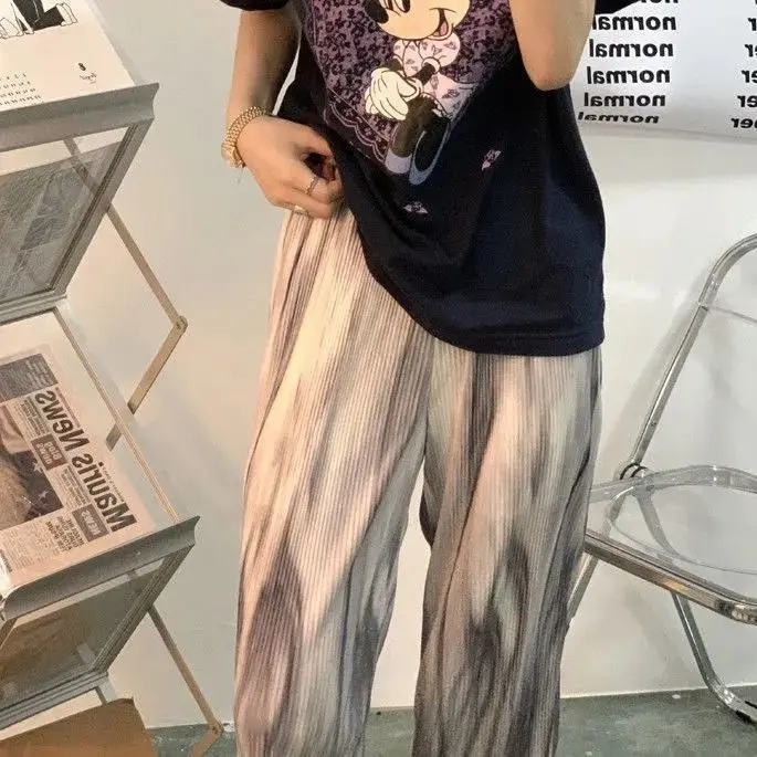 

Floor pants high waist drape pleated casual pants loose cover meat show thin advanced water ripple straight pants female