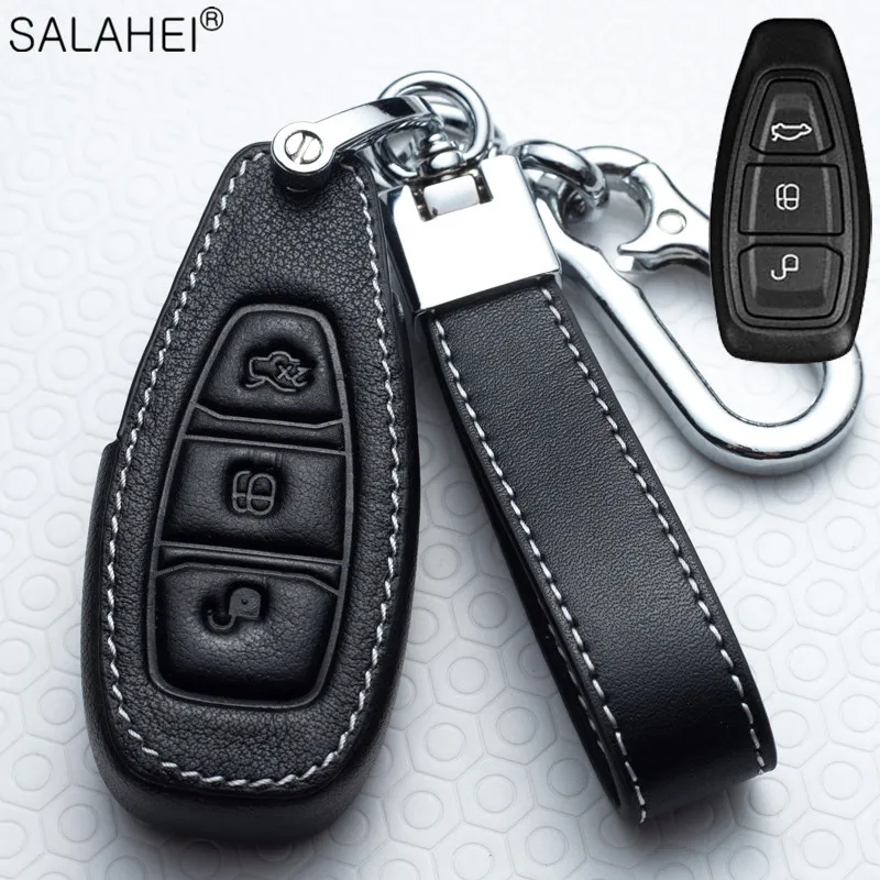 Leather Car Key Remote Cover Case For Ford Fiesta Focus 3 4 ST Mondeo Ecosport Kuga Ranger C-Max S-Max Auto keychain Accessories images - 6