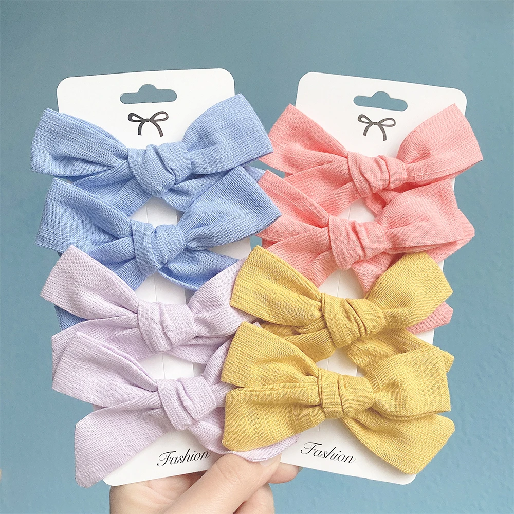 

4Pcs/set Cute Cotton Hair Bows With Clip For Baby Girls BB Hair Clips Boutique Hairpins Barrettes Headwear Kids Hair Acesssories