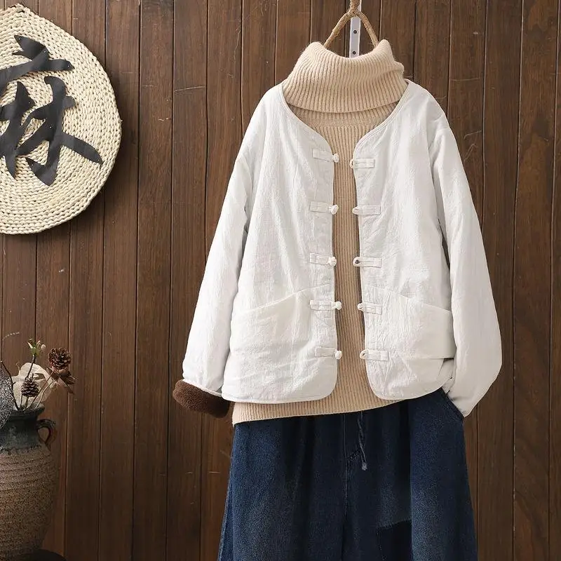 

Autumn and winter 2020 retro cotton and linen cotton padded clothes literary model new cotton padded clothes small cotton padded