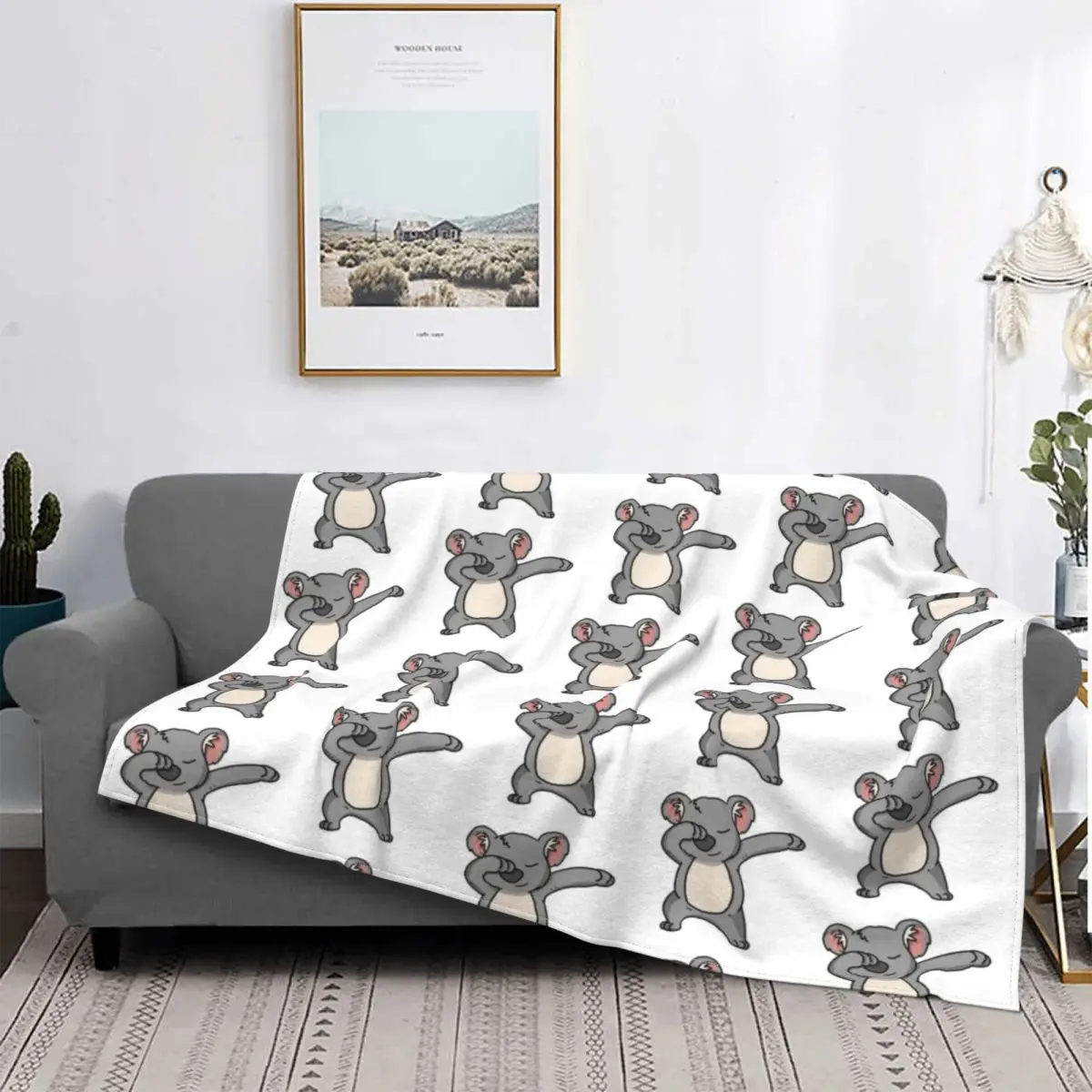 

Koala Dabbing Funny Blankets Flannel Textile Decor Cute Animal Breathable Soft Throw Blankets for Home Couch Bedding Throws