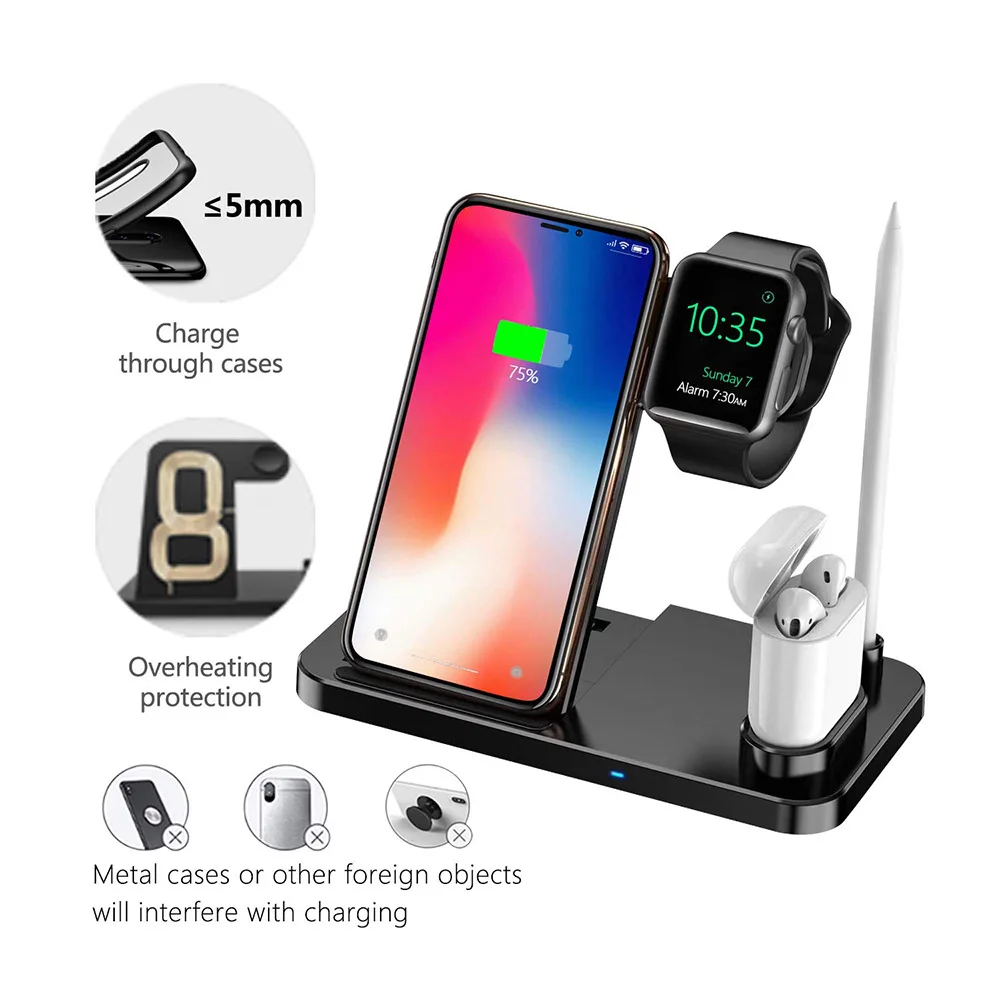 Qi 10W быстрая Беспроводная подставка для зарядного устройства для iPhone X XS XR samsung S8 S9 Беспроводная зарядная док-станция для Airpods Apple Watch 4 3 2