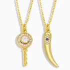 FLOLA микро проложить ключ ожерелье для женщин с клипсами Дурной глаз ожерелье с подвеской в форме рога циркония CZ Медь новый дизайн Позолоченные ювелирные изделия nket93