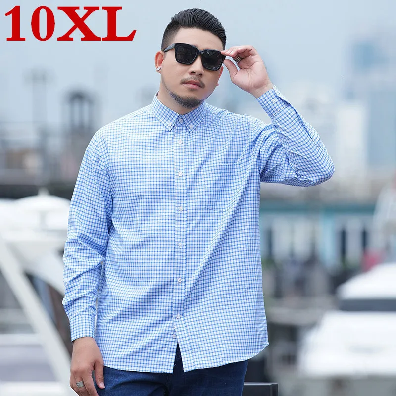 Повседневные мужские рубашки большого размера плюс 10XL 9XL 8XL 7XL 6XL свободные