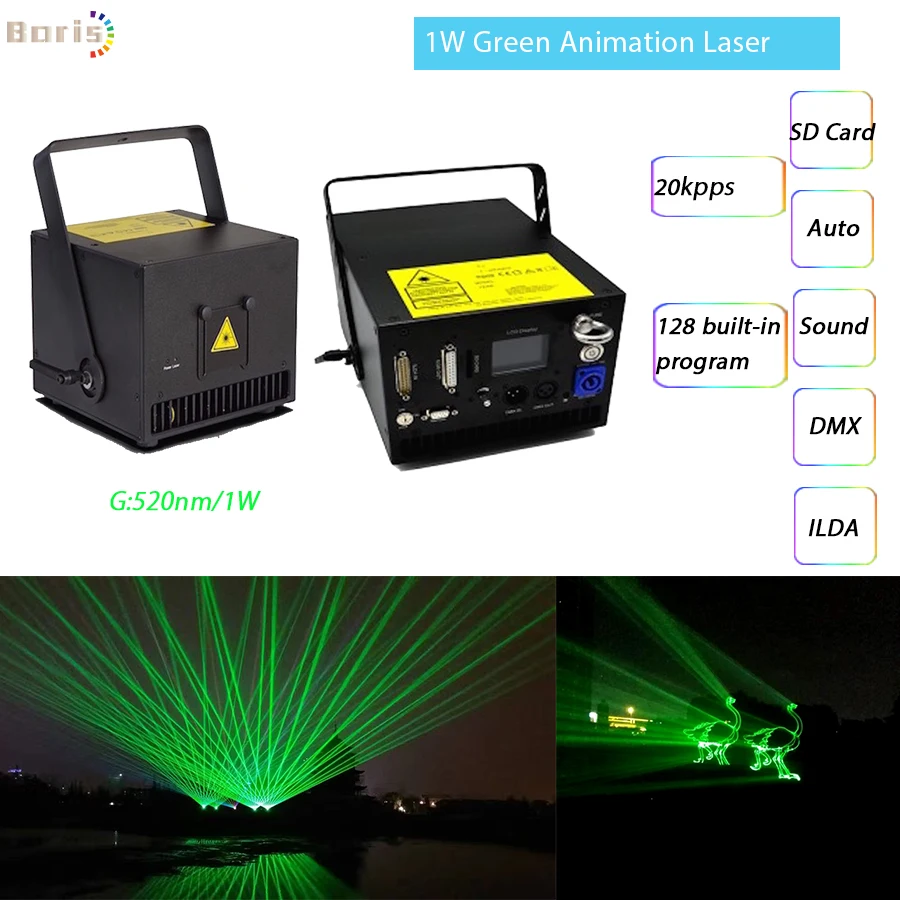 Зеленый 1 Вт лазерный проектор сценический светильник анимационный s 2 мультфильм