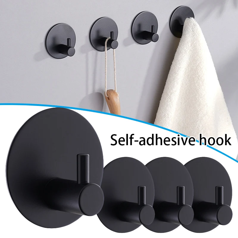 

4 PCS Self-Adhesive Hook Heavy Duty Rustproof Stainless Steel Towel Coat Hangers Punch-Free for Hotel Bathroom NEWEST