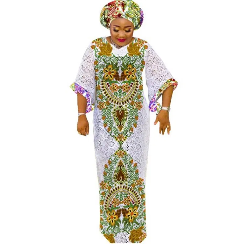

African Maxi Dresses For Women Half Sleeve Loose Boubou Robes Autumn New Embroidery African Traditional Party Lace Dress Vestido