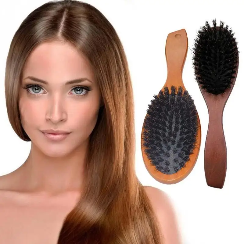 

Natural Boar Bristle Hairbrush Massage Comb Anti-static Scalp Paddle Brush Beech Hair Styling Tool Wooden Brush Scalp Hair