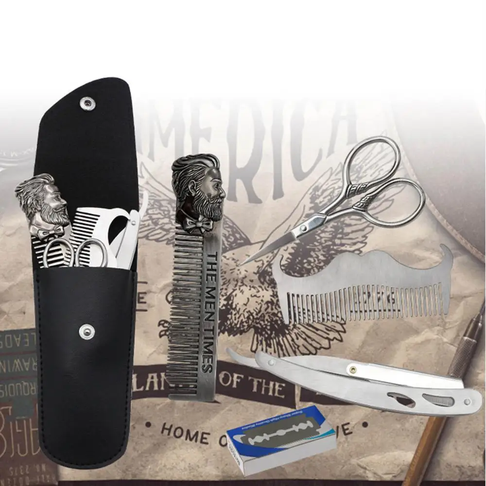 Расческа для груминга бороды набор стрижки укладки бритва с 10 лезвиями ножницы